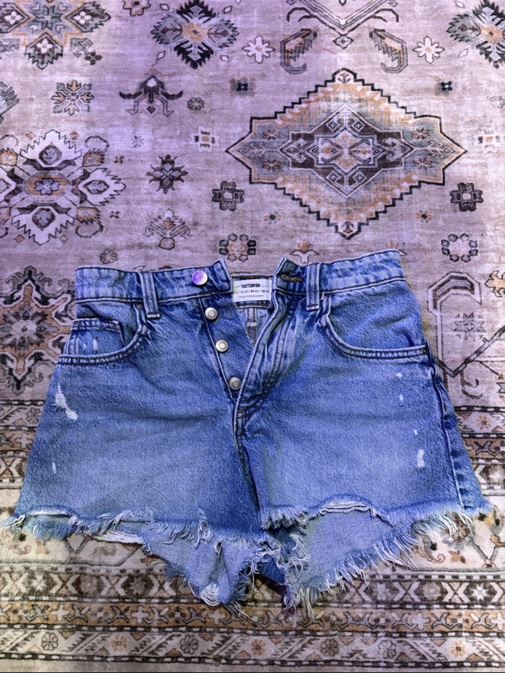 High-Rise Distressed Denim Jean Shorts - Blue from Cotton On